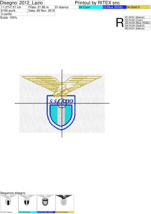 Foglio di lavorazione ricamo tutto in filato logo LAZIO calcio