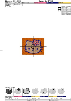 Foglio lavorazione programma ricamo solo musetto Hello Kitty