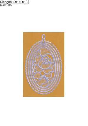 Ricamo Pendaglio ovale misura cm. 10 con rosa