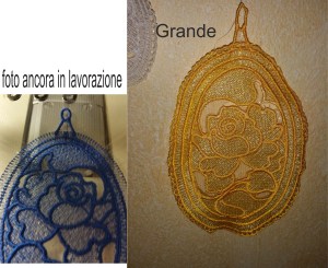 Ricamo Pendaglio ovale misura cm. 19 con rosa