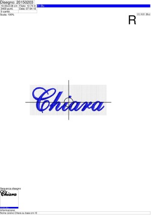 Foglio di lavorazione programma ricamo Nome corsivo Chiara su base cm.10