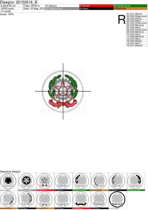 Foglio di lavorazione LOGO REPVBBLICA ITALIANA ricamo su diametro mm. 60
