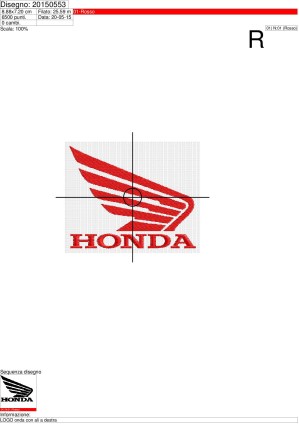 Foglio di lavorazione ricamo Stemma Honda alato verso destra
