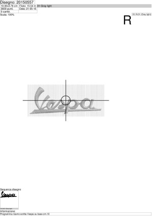 Foglio di lavorazione programma di ricamo logo Vespa su base cm.10