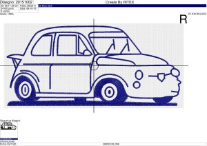Foglio lavorazione ricamo profilo FIAT 500 su base cm.25