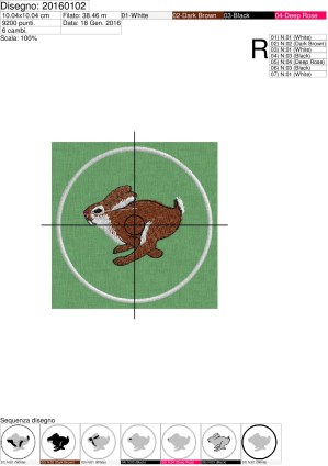 Foglio di lavorazione patch tondo con lepre diam. 10 cm.