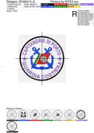 Foglio di lavorazione file ricamo CAPITANERIA DI PORTO diametro cm.10