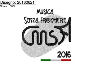 Icona ricamo Musica senza frontiere su base cm.8