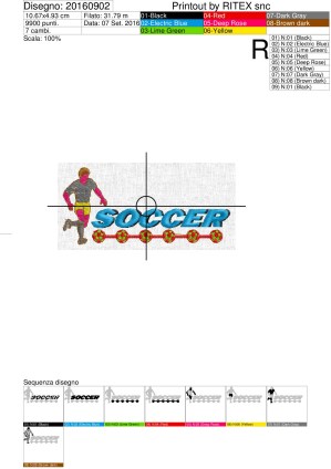 Foglio di lavorazione programma ricamo calciatore SOCCER