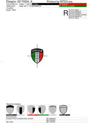 Foglio di lavorazione stemma Ufficiale ITALIA misura cm. 3 x 3,5