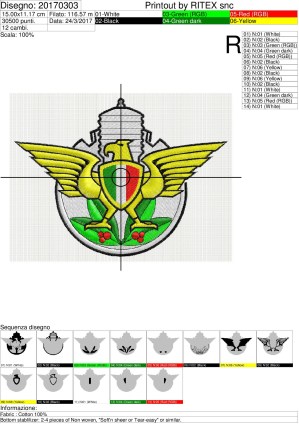 SEQUENZA COLORI, LAVORAZIONE E NR. PUNTI Programma di ricamo Logo FMI su base cm.15