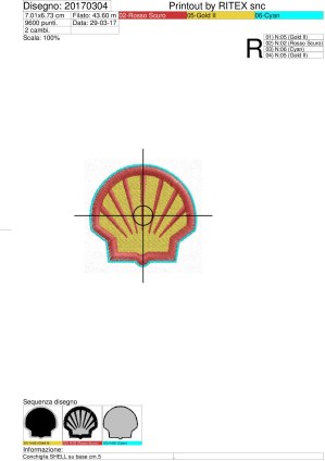 Foglio di lavorazione ricamo conchiglia SHELL su base cm.7