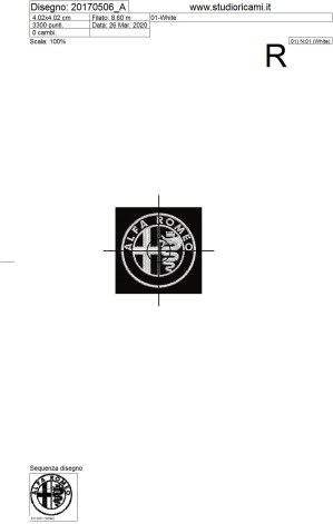 Foglio di lavorazione ricamo logo monocolore ALFAROMEO diametro cm.4