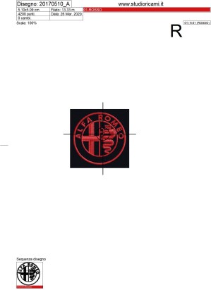 Foglio di lavorazione ricamo logo monocolore ALFAROMEO diametro cm.5