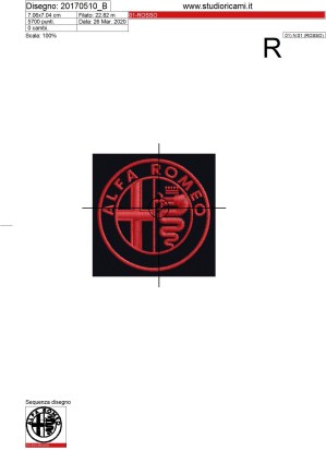 Foglio di lavorazione ricamo logo monocolore ALFAROMEO diametro cm.7