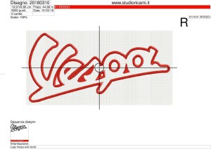 Foglio di lavorazione  ricamo scritta Vespa solo bordo su base cm.20