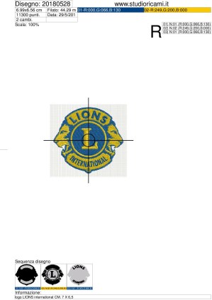 Sequenza di lavorazione ricamo LOGO LIONS international cm. 7 x 6,5
