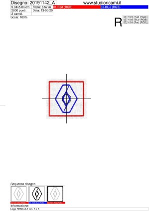Foglio di lavorazione ricamo Logo RENAULT cm. 5 x 5