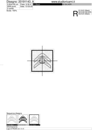 Foglio di lavorazione ricamo Logo CITROEN cm. 5 x 5