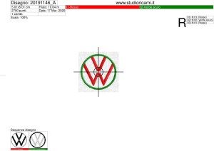 Foglio di lavorazone ricamo vecchio logo WOLKSWAGEN diam. 5 cm.