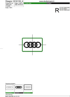 Foglio di lavorazione ricamo logo AUDI su base cm.6
