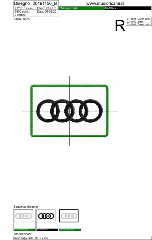 Sequenza di lavorazione Programma di ricamo logo AUDI su base cm.9