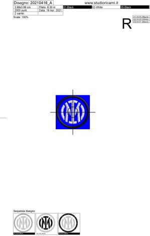 Sequenza di lavorazione ricamo nuovo logo INTER CLUB  diametro 35 mm. Cod.20210416_A