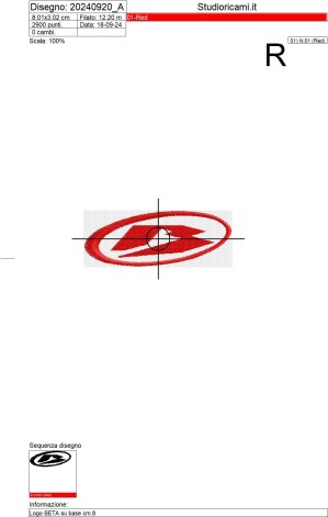 Foglio di lavorazione ricamo logo BETA su base cm.8