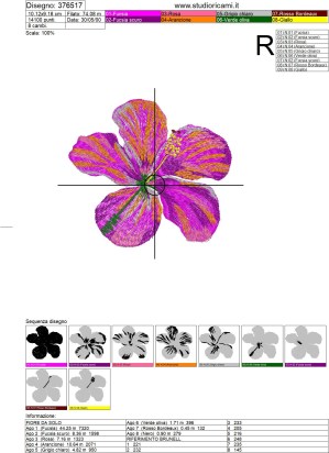 Foglio di lavorazione programma Ricamo fiore di ibisco sfumato