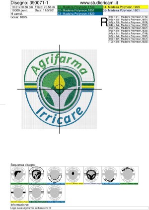 Foglio di lavorazione ricamo logo ovale Agrifarma a punto vuoto