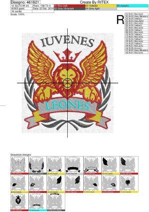 Foglio di lavorazioneRicamo Leone IUVENES