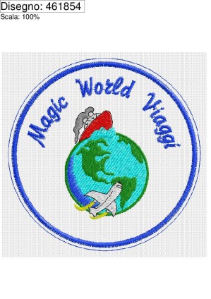 Ricamo Patch tondo Magic World Viaggi con impuntura esterna