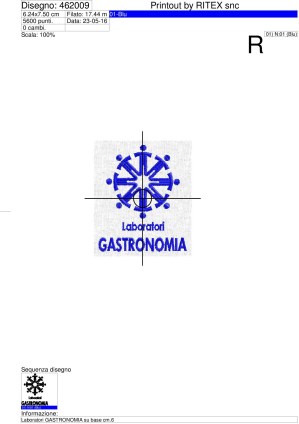 Foglio di lavorazione ricamo Laboratori GASTRONOMIA su base cm.6