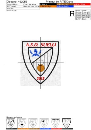Foglio di lavorazione ricamo scudetto A.S.D. SUELLI