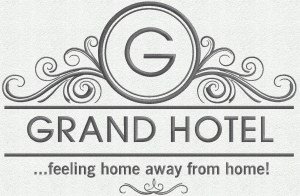 Ambientazione ricamata su base bianca ricamo Logo GRAND HOTEL
