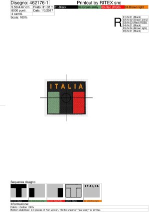 Sequenza lavorazione ricamo bandiera rettangolare ITALIA misura cm. 5.5 x 4.5