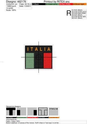 Sequenza lavorazione bandiera rettangolare ITALIA misura cm. 6.5 x 5.5
