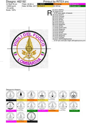 Sequenza lavorazione ricamo LOGO Vigili del fuoco diam.85 mm.