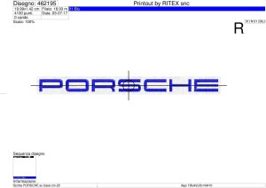 Sequenza lavorazione ricamo scritta PORSCHE su base cm.20