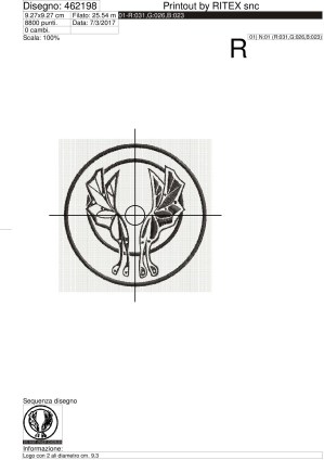 Foglio di lavorazione programma ricamo Logo tondo con 2 ali diam. 9,2 cm.