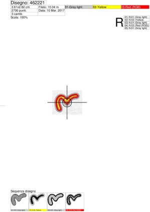 Sequenza lavorazione ricamo logo virgola con3 bordi
