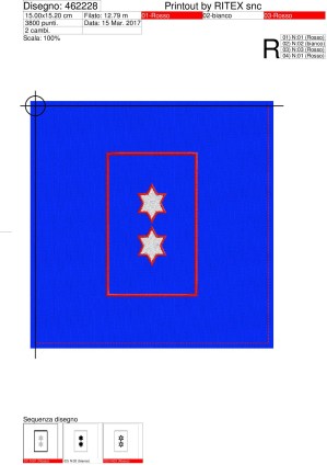 FOGLIO LAVORAZIONE PRG. RICAMO Mostrina 2 STELLE CON BORDO ROSSO