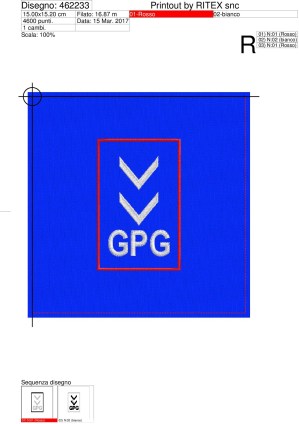 FOGLIO LAVORAZIONE PRG. RICAMO Mostrina GPG on 2 gradi a 