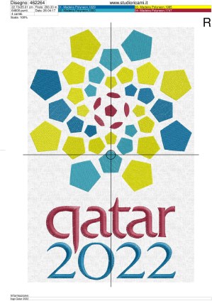 Foglio di lavorazione formato A3 ricamo Logo qatar 2022 cm. 25 x 33