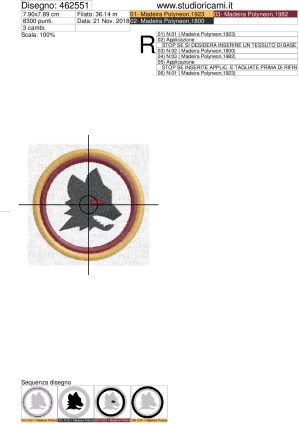Foglio informazioni e lavorazione ricamo logo tondo ROMA calcio tondo calcio ROMA