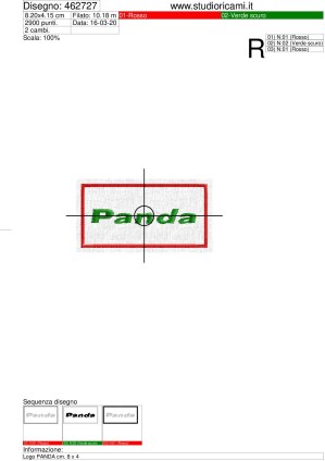 Sequenza di lavorazione Programma di ricamo Logo (PANDA) cm. 8 x 4