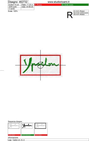 Foglio di lavorazione Programma di ricamo Logo  Ypsilon cm. 8 x 4