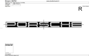 Foglio di lavorazione ricamo scritta PORSCHE su base cm.25