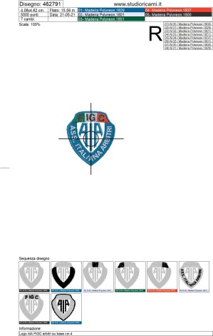 Sequenza di lavorazione ricamo Logo AIA FIGC arbitri su base cm.4