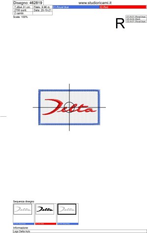 Foglio di lavorazione ricamo Logo  Delta cm. 7.5 x 4.5